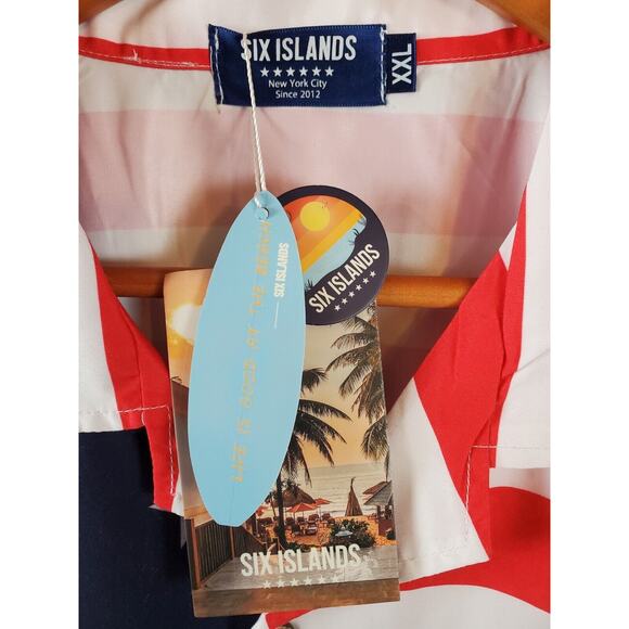 Six Islands Men's S/S Button Up Quick Dry Shirt. USA Theme. 100% Recycled. 2XL - Picture 4 of 4